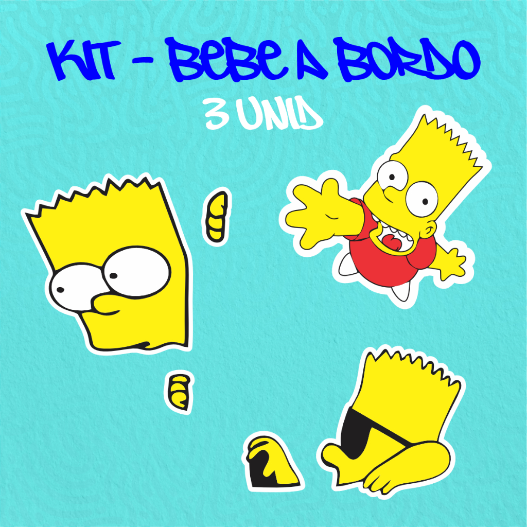 KIT - ADESIVO VINIL - BART SIMPSONS - 3 unid - 10 CM  MOTO,BICICLETA,SKATE,NOTEBOOK,ESPELHO,STICKER