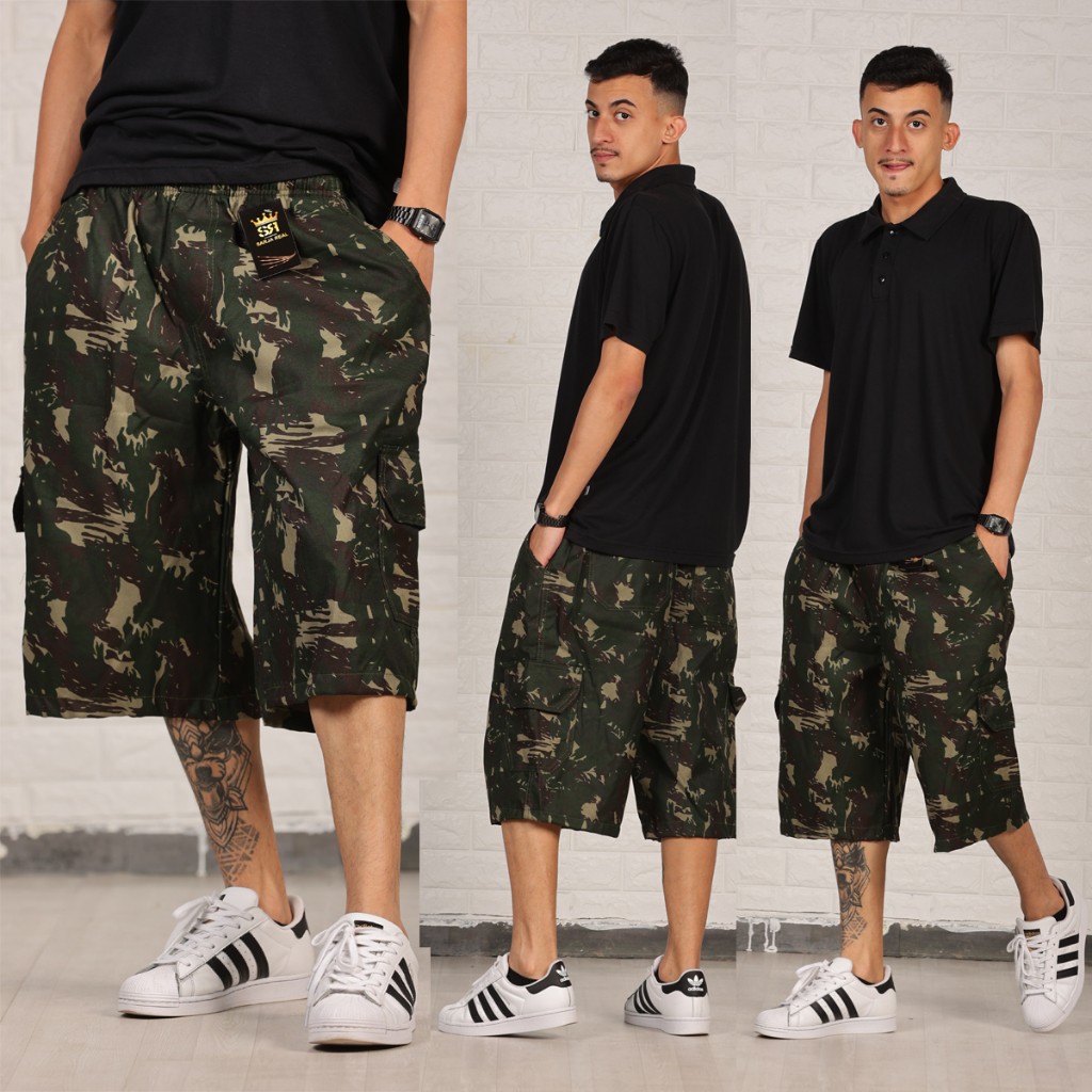 Bermuda Cargo Sarja, Tatica Moda Unissex, Skate e Casual Camuflado Militar Exercito