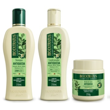 Kit Jaborandi Antiqueda e Crescimento Shampoo 250ml Condicionador 250ml e Banho de Creme 250g Bio Extratus