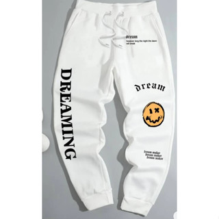 Calça De Moletom Dream Emoji amarelo Escritos Streetwear Unissex