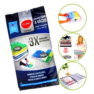 Saco À Vácuo Organizador Protetor Roupa Viagem Clink 60x40cm  Saco organizadores á vácuo Clink Tamanhos: 40 x 60 cm