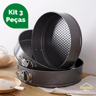 Kit 3 Formas Assadeira Para Bolos e Tortas Antiaderente c/ Fundo Removível