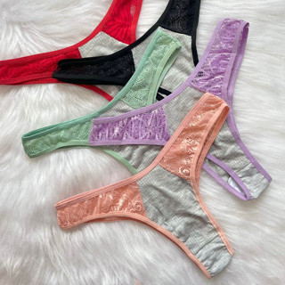 Kit 5 Calcinha Tanga Básica Conforto Canelada Com Renda