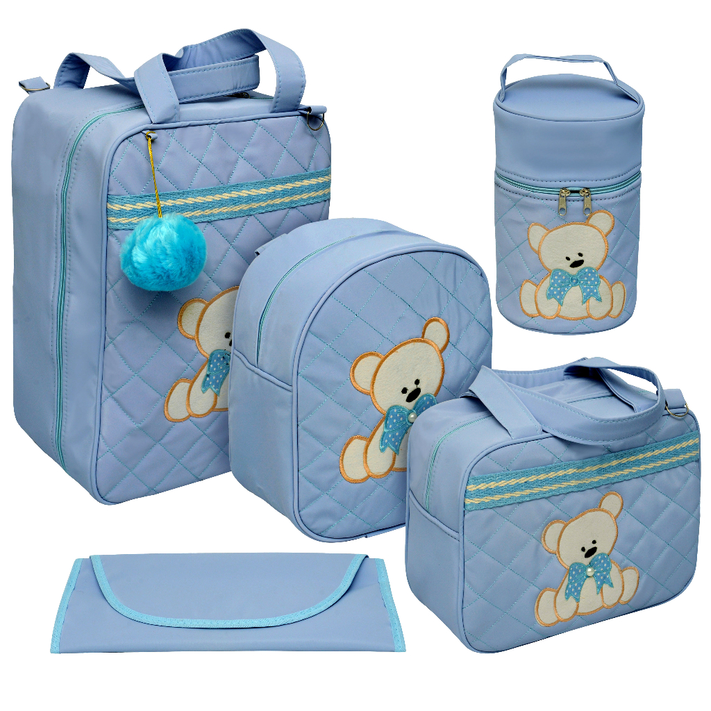 Kit Bolsa Mala Maternidade Masculino Feminina 5 Peças Urso Para Bebê Melhor Preço