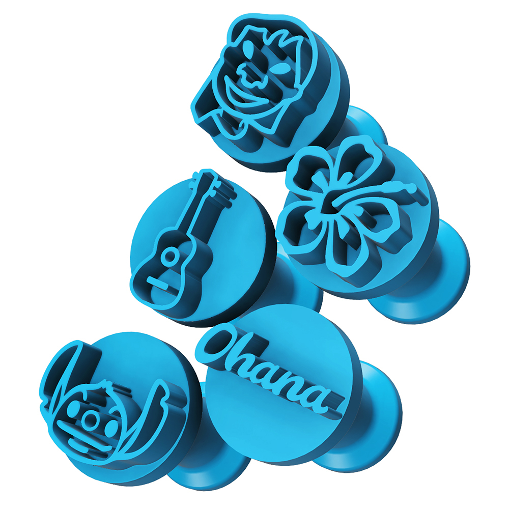 Kit Carimbos Brigadeiros Docinhos Molde Festa Confeitaria - Lilo & Stitch - Ukulele - Ohana - Flor  - 5pçs