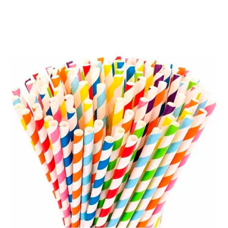 Canudo De Papel C/125 Listrados Coloridos Para Bebida e Decoração