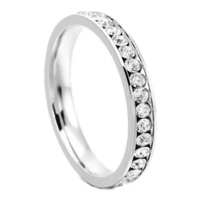 Anel Cravejado de Strass de Aço Inoxidável Prateado Feminino Delicado em Oferta na Shopee