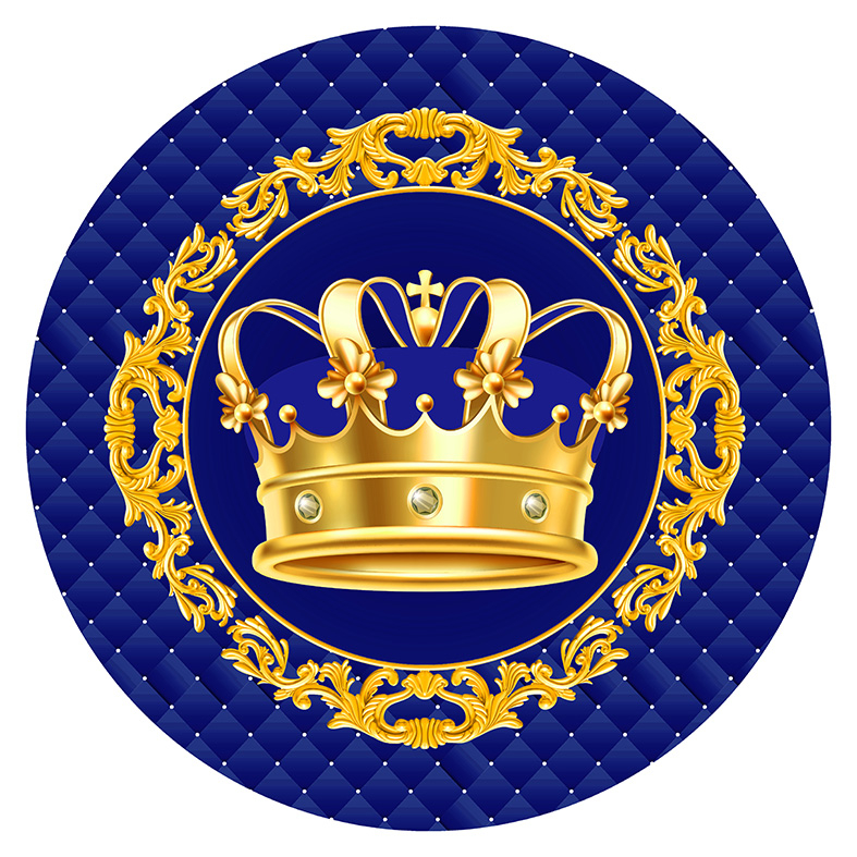 Capa para painel de Festa Redondo 1,50 mts Malha Sublimado Palácio Realeza menino coroa Azul Royal