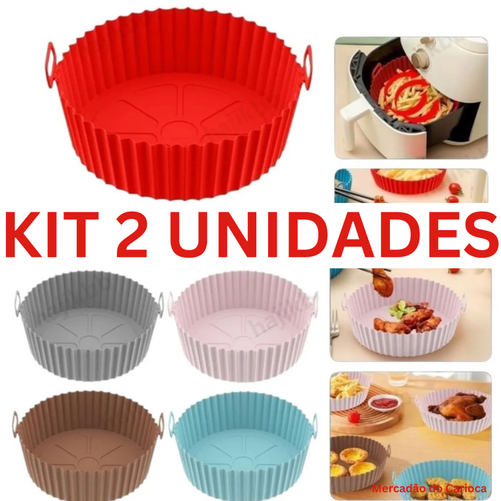 Kit 2 Formas Cesto de Silicone para Airfryer Fritadeira Elétrica Antiaderente Flexível Forminha