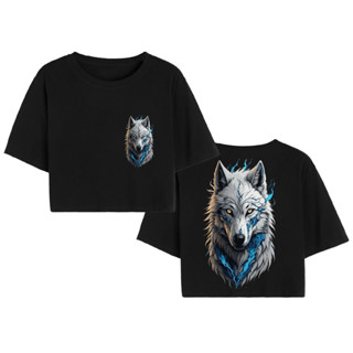 T Shirt Cropped Feminino Camiseta Algodão Premium Lobo Wolf Raio