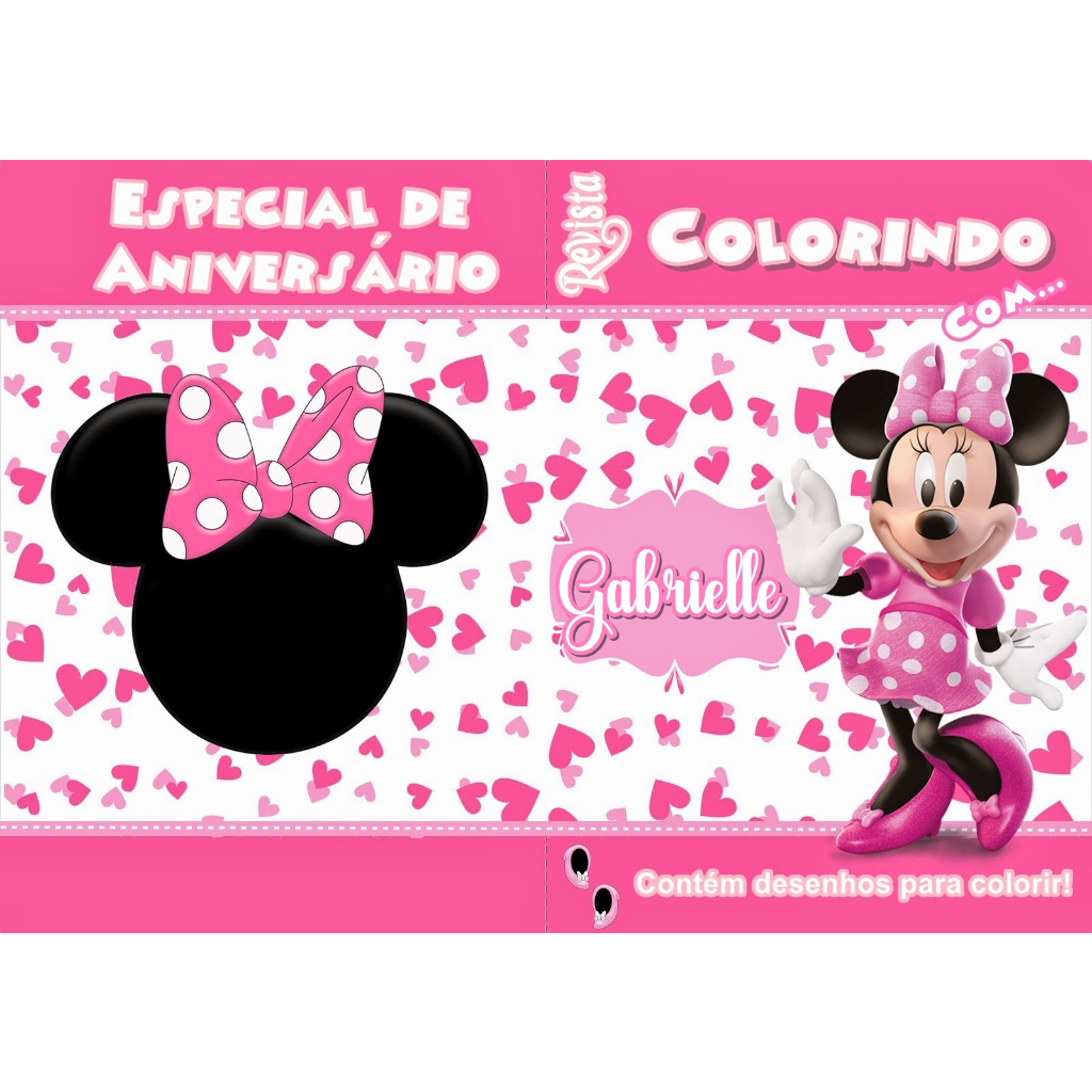 10, 20 OU 30 Livros De Colorir Personalizado / Revistinha de Colorir- MINNIE ROSA- GRANDE- CAPA PAPEL DE FOTO