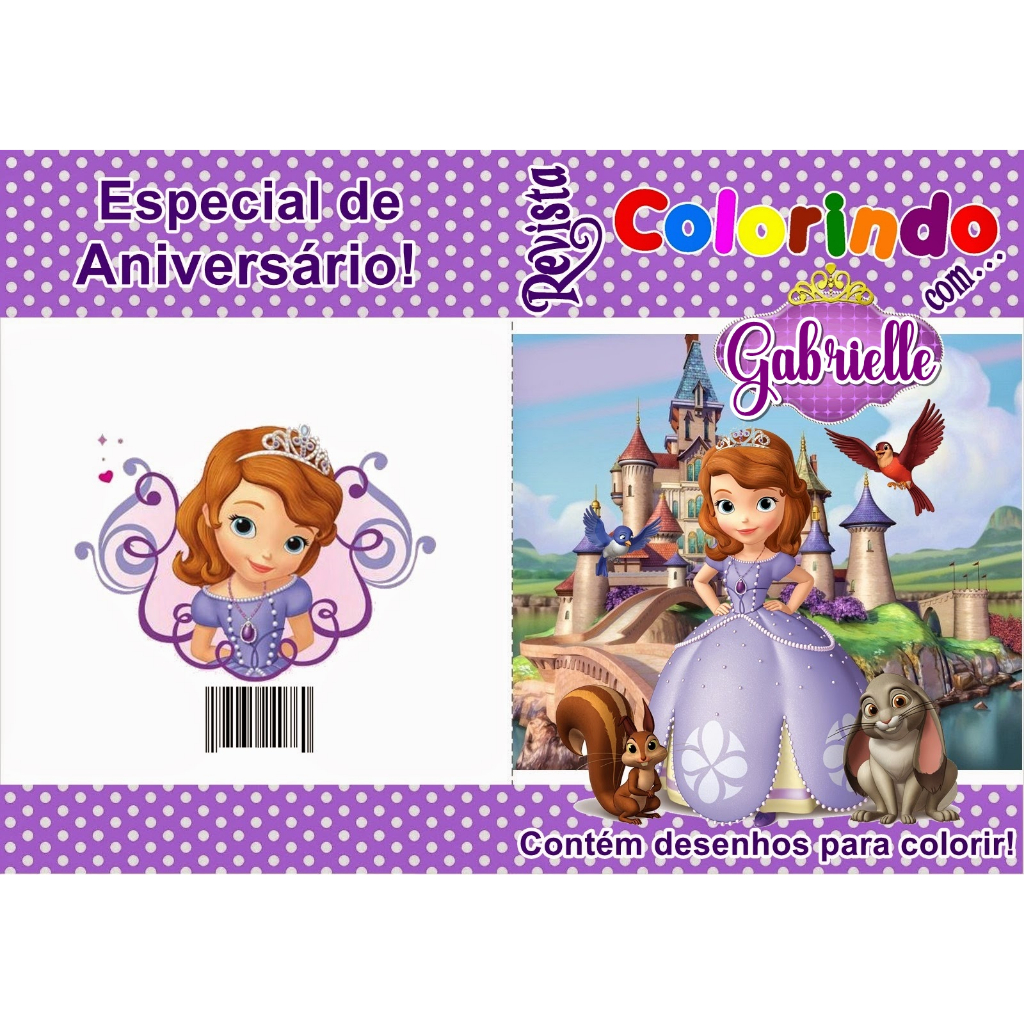 10, 20 OU 30 Livros De Colorir Personalizado / Revistinha de Colorir - PRINCESA SOPHIA-GRANDE - CAPA PAPEL DE FOTO