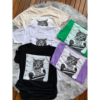 Camiseta feminina de manga curta T-6 gato criminoso