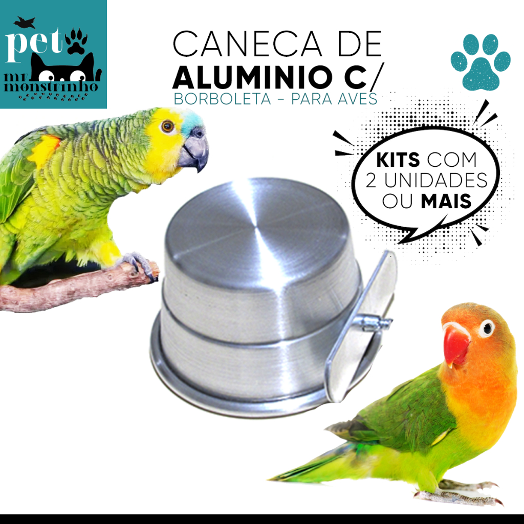 Kit Caneca de Alumínio Borboleta Comedouro para Pássaros - Pequena, Média, Grande Gigante em Oferta na Shopee