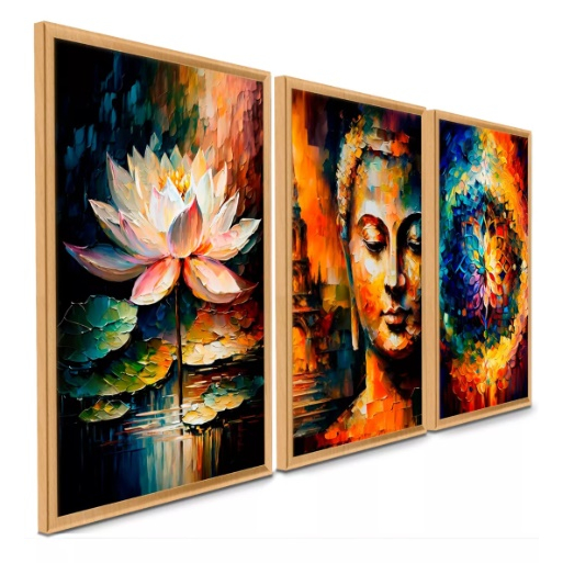 Imagem Quadro Decorativo Buda Flor de Lótus Mandala Colorido Sala Quarto Espiritual Zen Decoração
