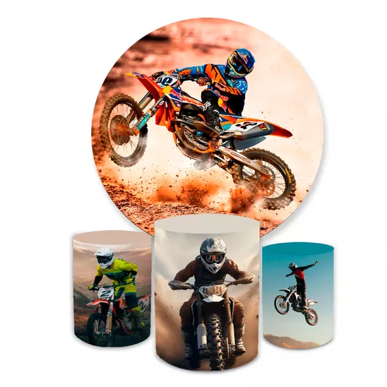 Kit Decorativo Painel Redondo C/ Elástico + Trio Capa Cilindro Veste Fácil Moto