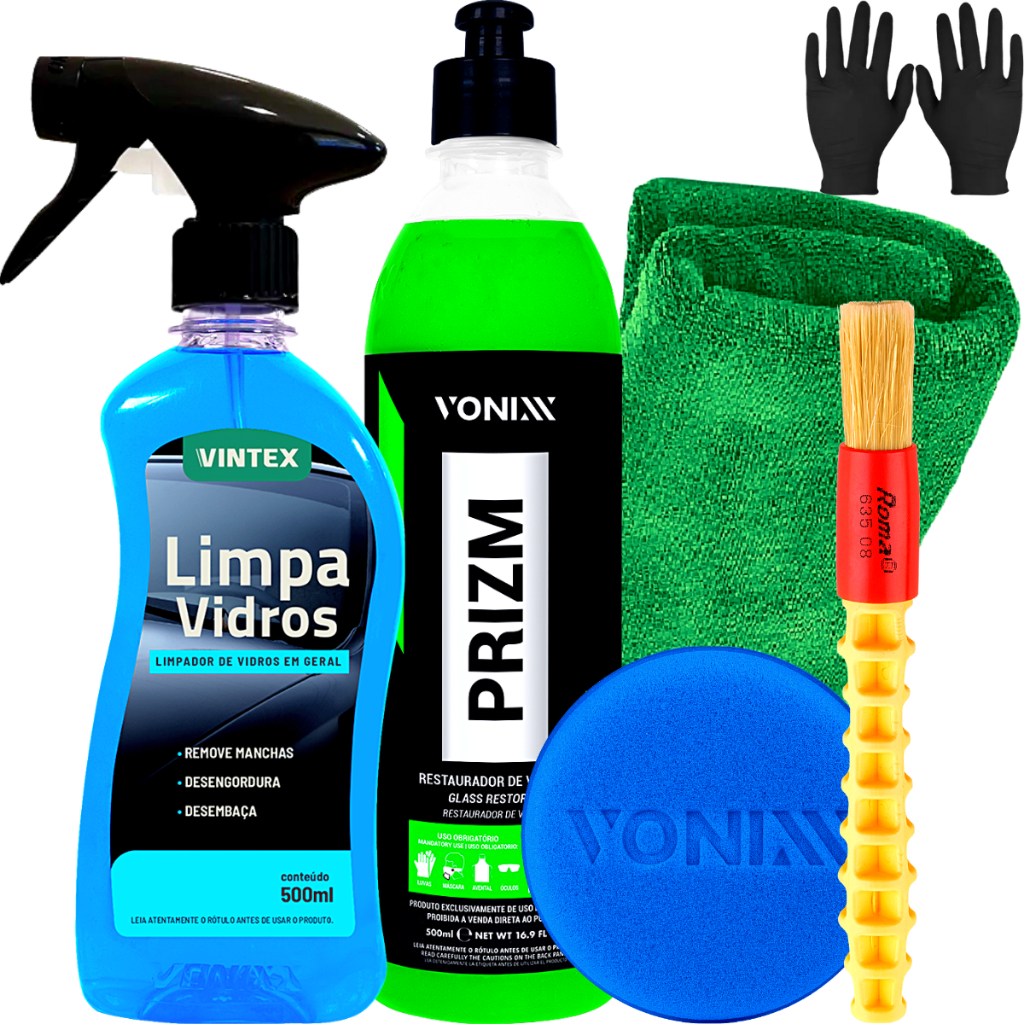 Prizm Removedor de Chuva Acida + Limpa Vidros 500ml Pincel Roma Luva Pano Aplicador Vonixx - Spare Parts and Accessories for Vehicles