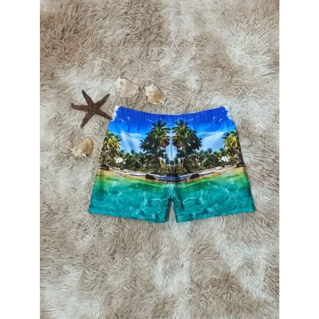 sunga masculino com estampa gráfica de vibrações tropicais, sunga de férias de verão em Oferta na Shopee