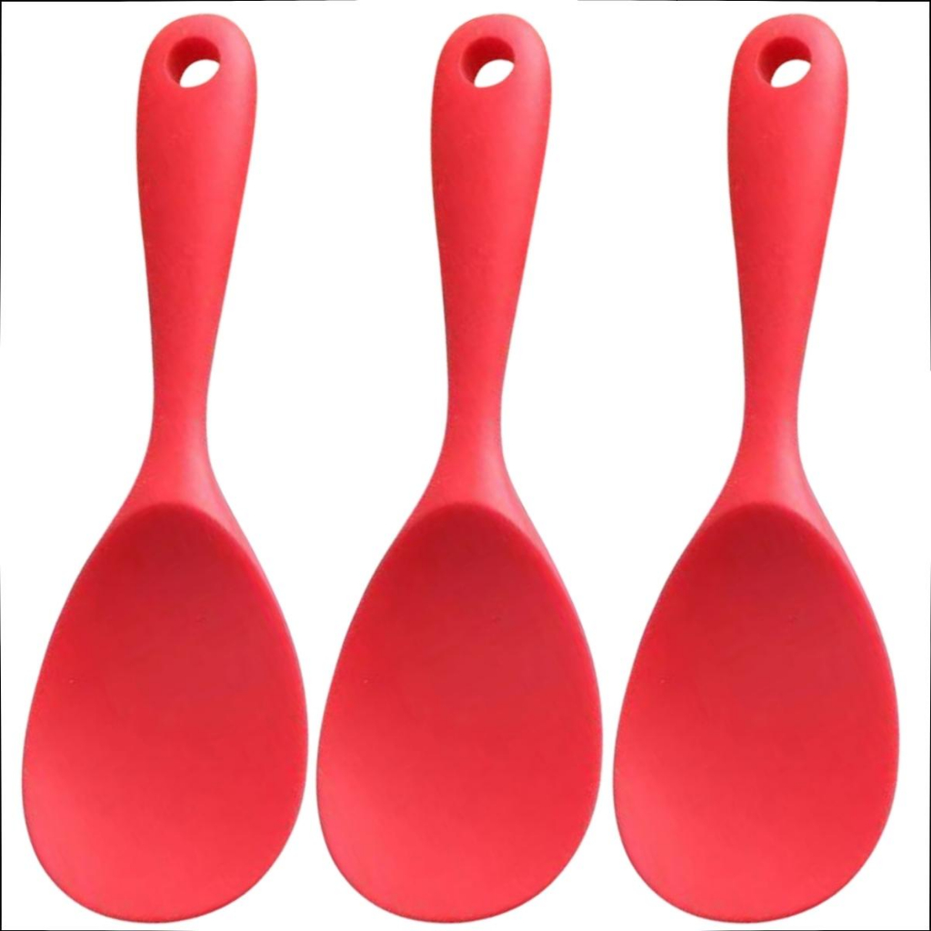 Kit 3 Colheres de Arroz Conjunto Utensílios de Silicone Para Cozinha Panela Eletrica