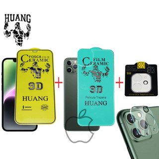 Kit Película Premium HUANG Cerâmica Fosca HD + Cerâmica Traseira HD + Câmera Traseira 9H – Compatível com iPhone