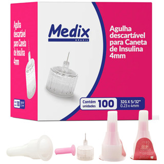 Agulha Para Caneta de Insulina 32g 4mm Cx C/100 Und Cor Rosa Descartável Estéril