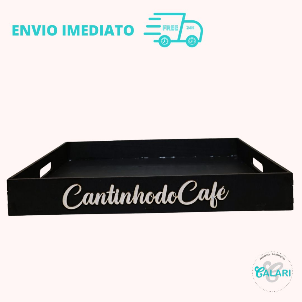 Bandeja Cantinho do Café Mdf Preto Decoração Cozinha Mesa Bandeija Grande Porta Xícara Cafeteira