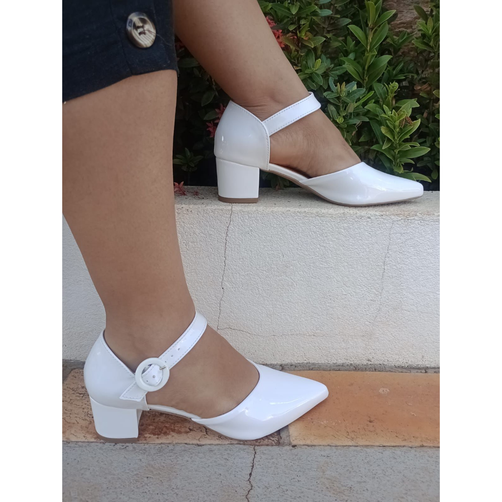 Calçados Feminino Bella Moça Scarpin Verniz Branco Bloquinho