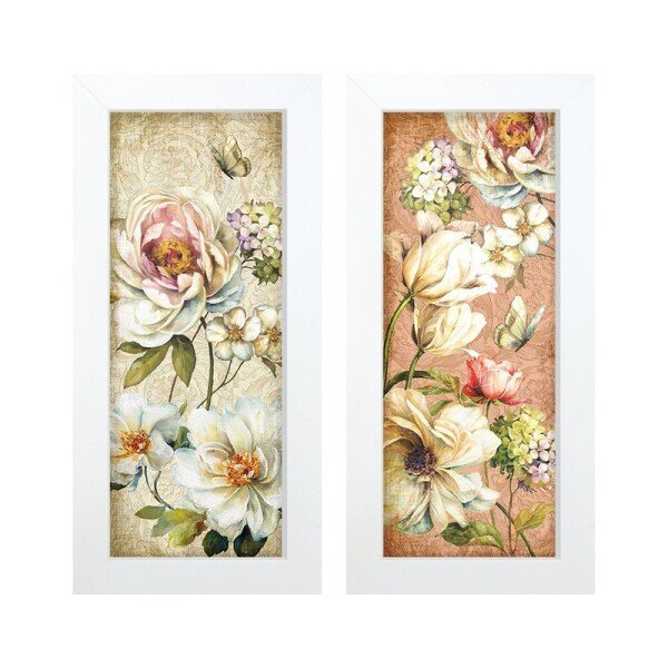 kit 2 quadros decorativos bangalo flores orquidea branca rosas branca sala escritorio loja