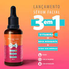 Serum Vitamina C Rosa Mosqueta Acido Hialurônico 3 em 1 Max Love Hidratante