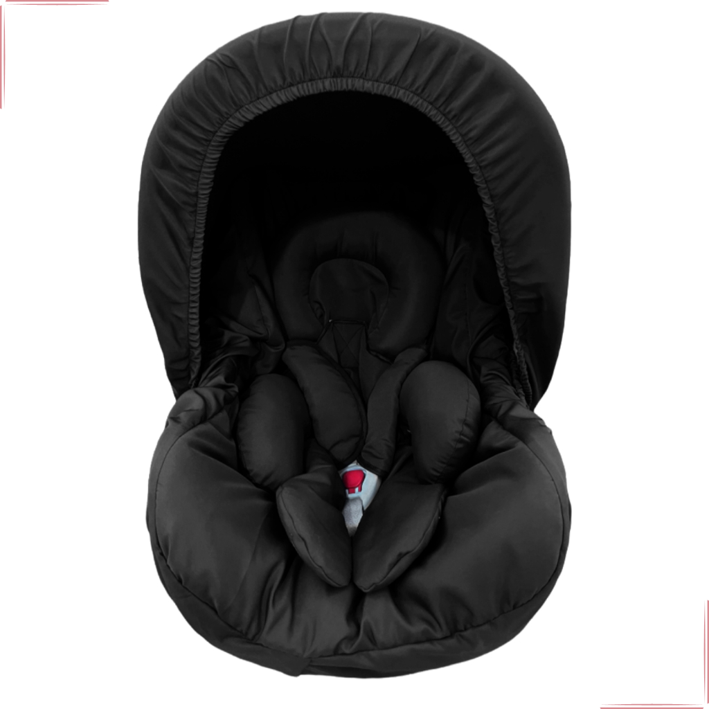 Kit Bebê Conforto Preto 5 pçs Capa Capota Redutor Protetor Cinto Galzerano Burigotto Cosco Safety