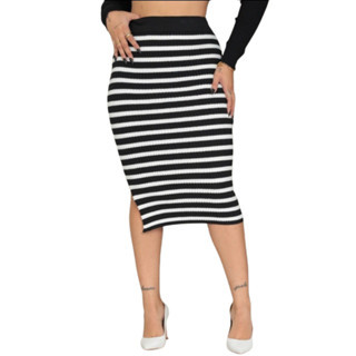 Saia Midi Tricot Modal Canelada Tendência Verão Fenda Lateral Moda Evangélica Tecido Grosso - Não Fica Transparente