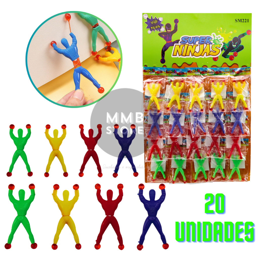 Kit 20 Boneco Aranha Geleca Ninja Gruda Parede Janela porta Brinde Festa