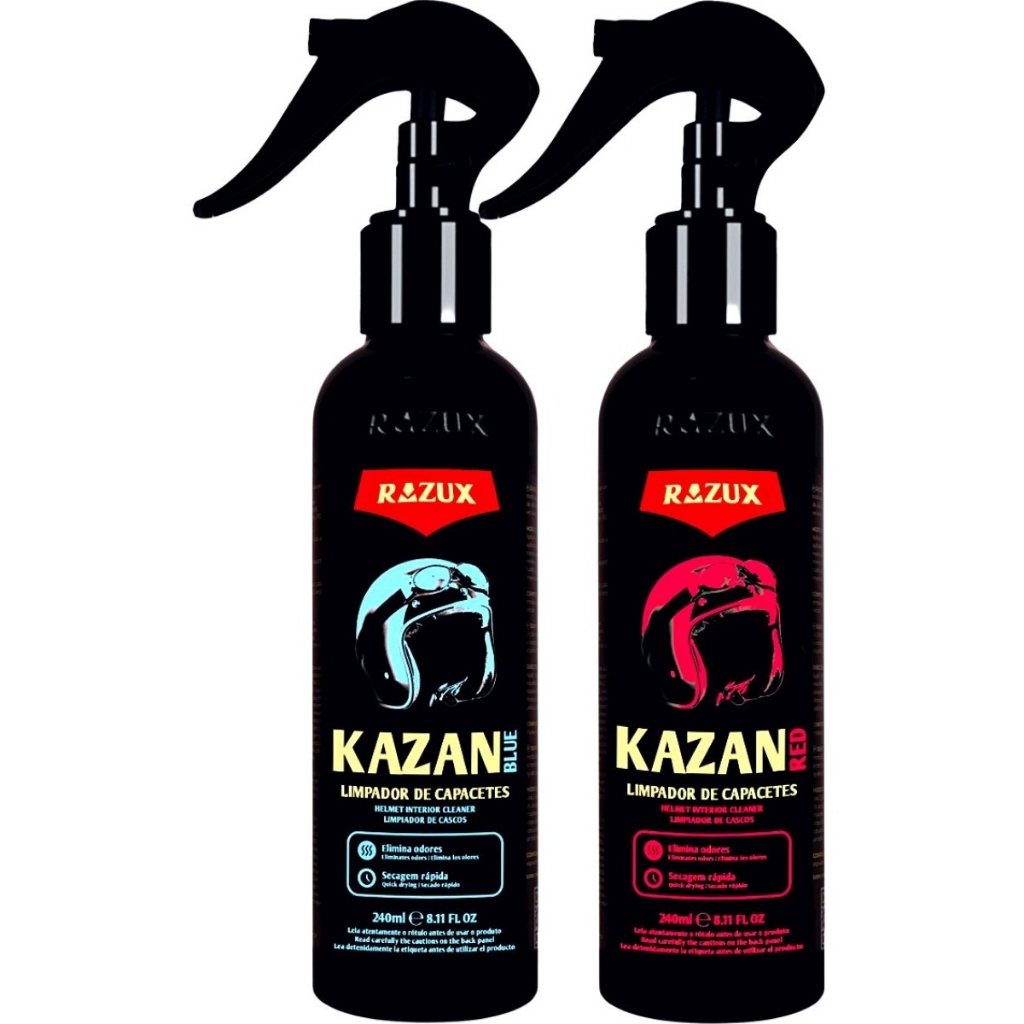 Kit Limpa Capacete Elimina Odores Kazan Blue Red Razux 240ml em Oferta na Shopee