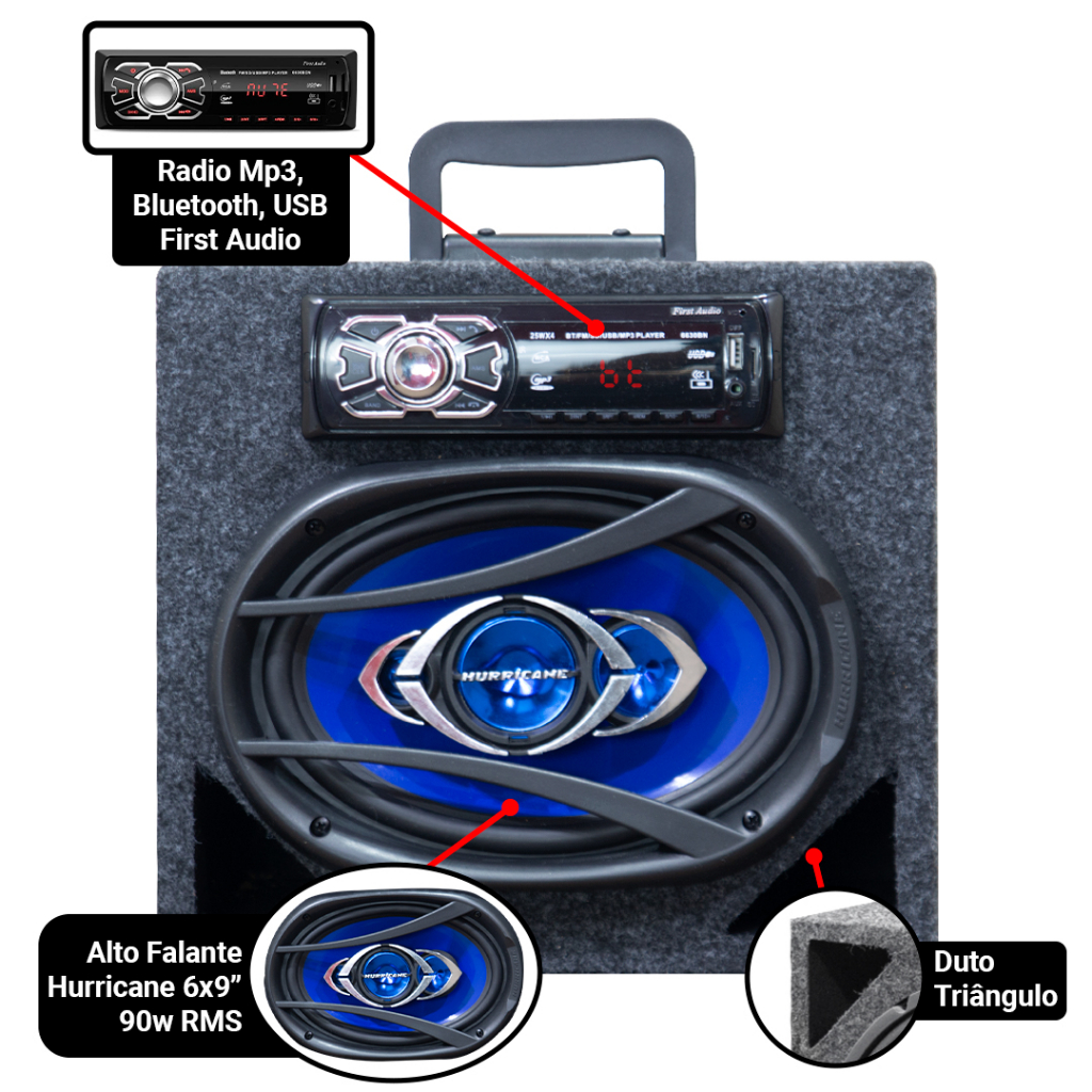 Detalhes do Caixinha Bob Ativa Residencial 6x9 Fm Usb Bluetooth Aux Top