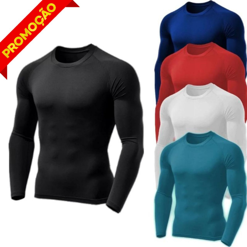 Camisa Térmica Masculina Proteção Uv 50+ Segunda Pele Camiseta Blusa Malha Fria Academia Manga Longa