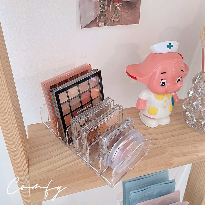 Caixa de armazenamento de paleta de sombras com sete compartimentos Pó de maquiagem cosmética e prateleira de armazenamento de produtos para cuidados com a pele Caixa de armazenamento de acrílico com vários compartimentos