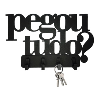 Porta Chaves Criativo Vazado PEGOU TUDO? em MDF Preto em Oferta na Shopee