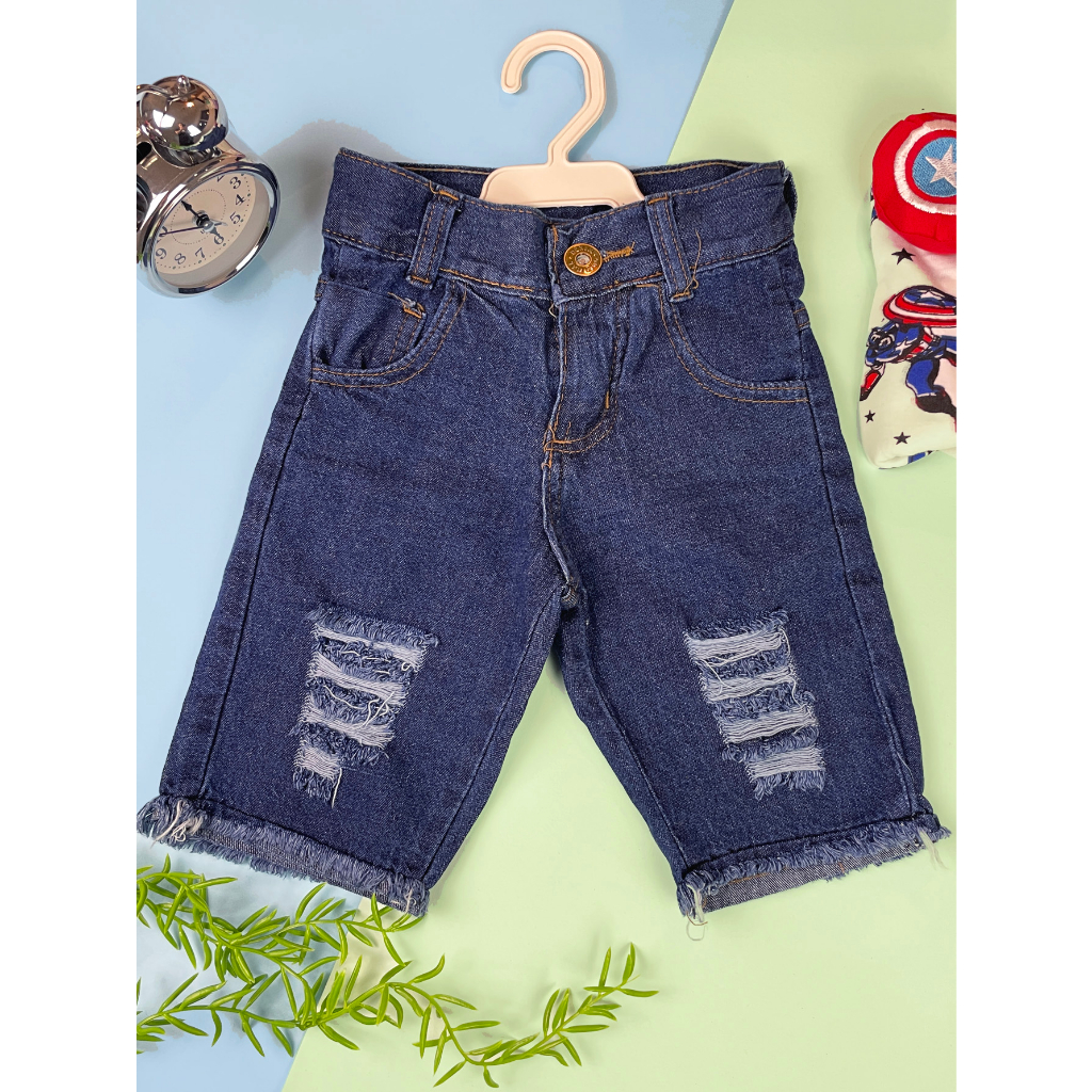 Kit 3 Bermudas Jeans infantil juvenil rasgada masculina de verão 2 ao 16