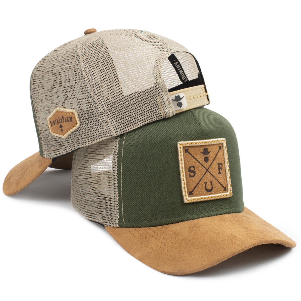 Boné Trucker Simprao Farm Boiadeiro Masculino Feminino Aba Curvada Camurça Agro Country Original