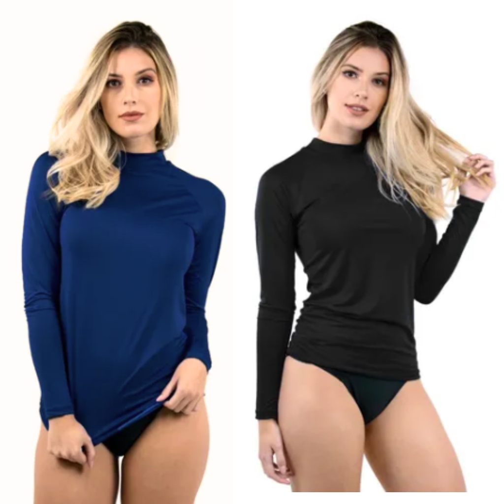 Camisa Feminina Proteção Solar UV+50 Camiseta Segunda Pele Térmica Blusa em Oferta na Shopee