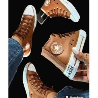 Bota Allstar Caramelo tenis cano alto estrela lateral bege