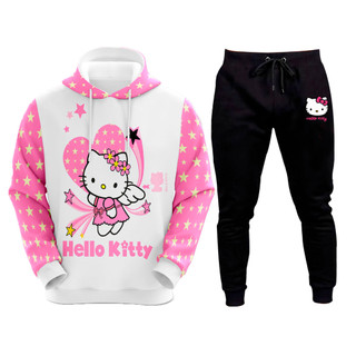 Kit Conjunto Blusa de Moletom E  Calça Hello Kitty Boneca Desenho Adulto E Infantil Escolha Modelo