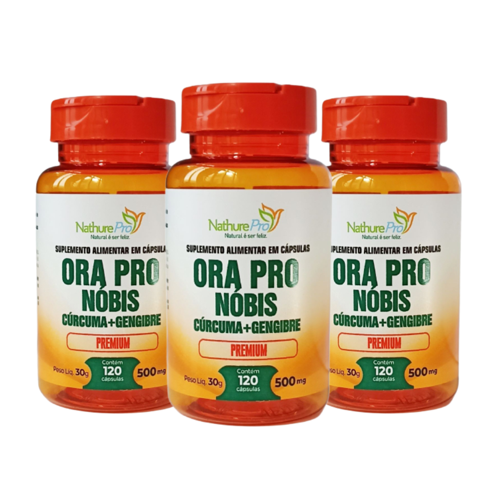 Kit 3 Ora Pro Nóbis (Cúrcuma + Gengibre) 120 Cápsulas 500mg - PRONTA ENTREGA!!