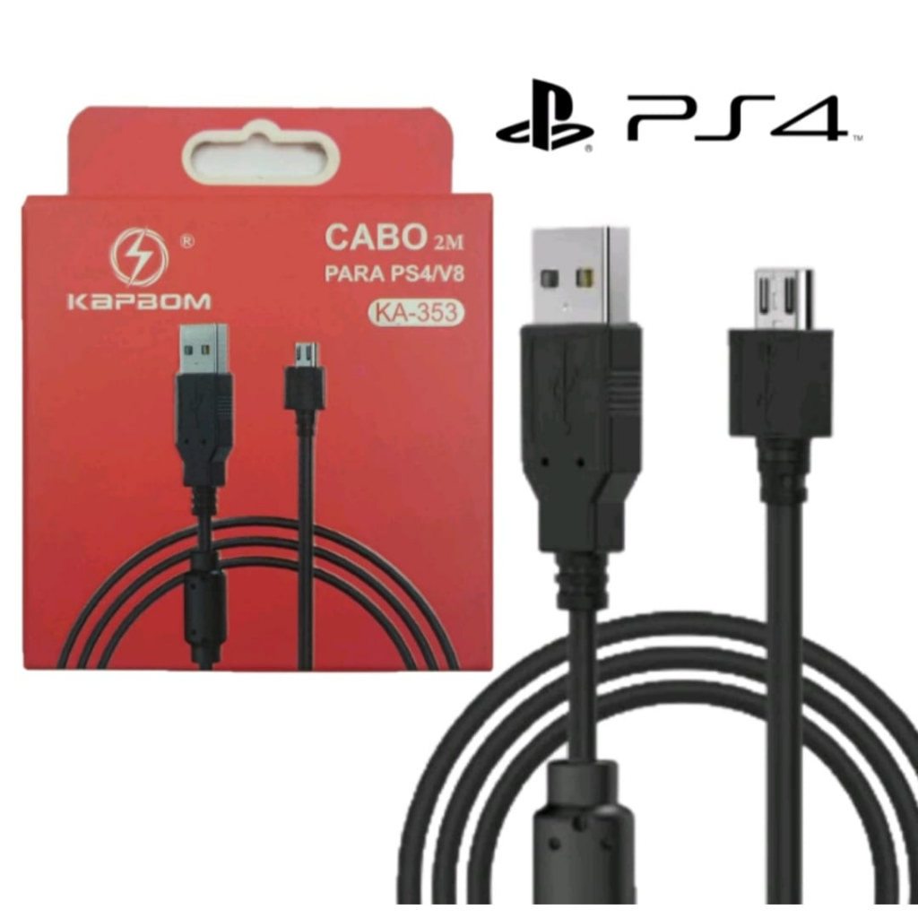Cabo carregador para Contrele Manete Ps4 play 4 kapbom 2m com filtro