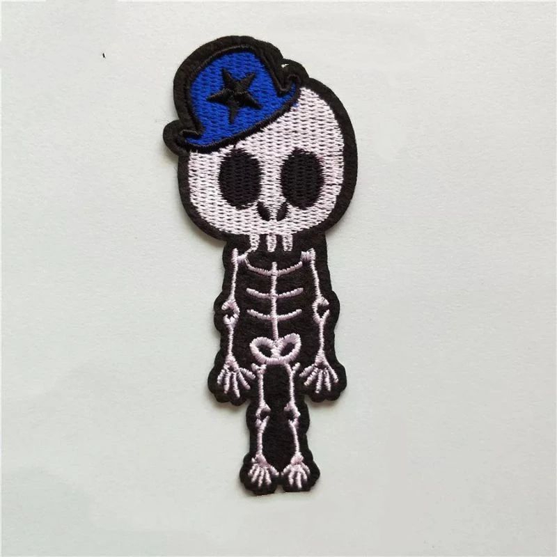 Adesivo de Roupa Aplique Patch Bordado Termocolante Remendo Caveira Esqueleto