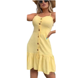 Vestido Feminino Com Botões De Alcinha Viscolycra Moda Verão