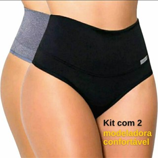 kit 2 calcinha modeladora com cós alto para modelar e seca barriga grande e confortável preta e cinza tipo cinta feminina, conforto e qualidade.