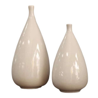 Vaso Pino 2 Peças Decoração Casa Centro de Mesa em Cerâmica Off White