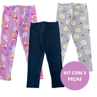 Calça Legging Menina Estampadas Sortidas Kit 3 Peças
