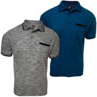 Kit 2 Camisas Polo Com Bolso Piquet Algodão Poliéster Rajado Casual Konako